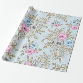 Rosa Blue Ro Guld Damask Baroque Antonietta Presentpapper
