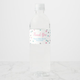 Rosa Blue Silver Baby Shower Vattenflaska Label Etikett