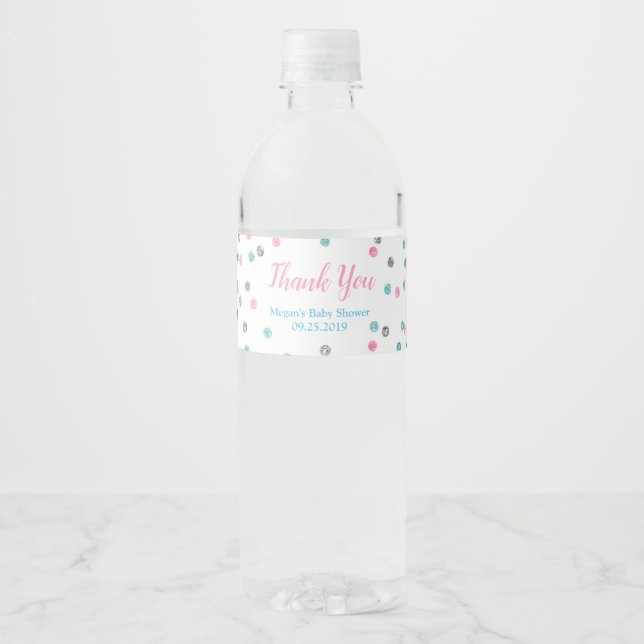 Rosa Blue Silver Baby Shower Vattenflaska Label Etikett (Framsida)