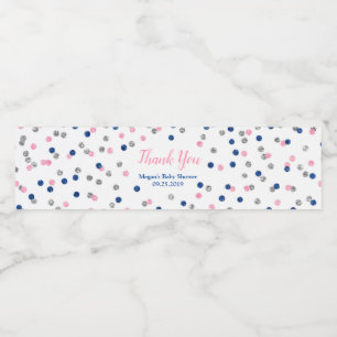 Rosa Blue Silver Baby Shower Vattenflaska Label Vattenflaskor Etikett