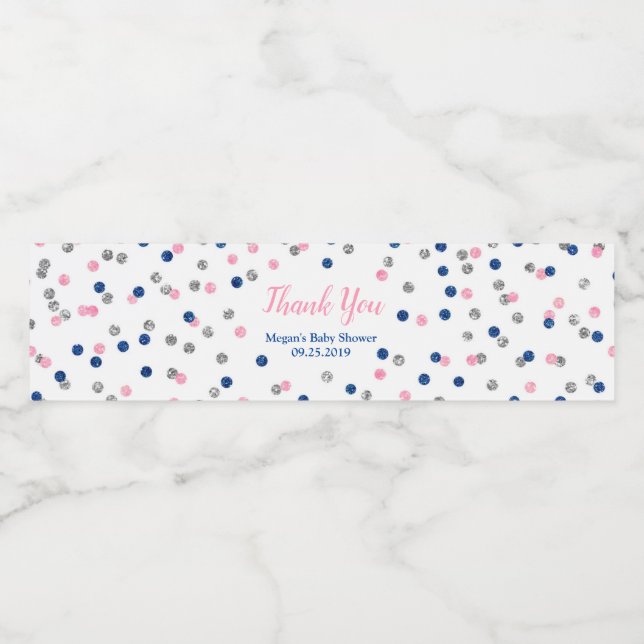 Rosa Blue Silver Baby Shower Vattenflaska Label Vattenflaskor Etikett (Singel etikett)