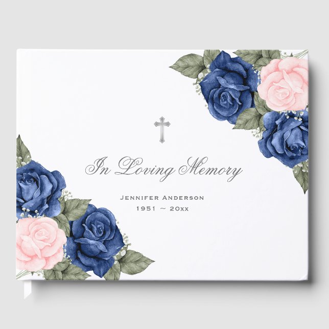 Rosa Blue Silver Blommigt i flytande minne Gästböcker (Framsida)