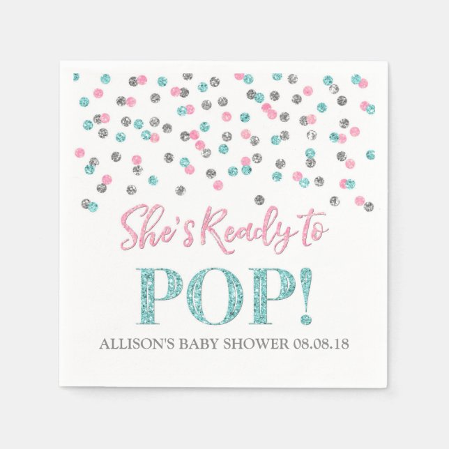 Rosa Blue Silver Dots Hon är Redo till Pop Pappersservett (Framsidan)