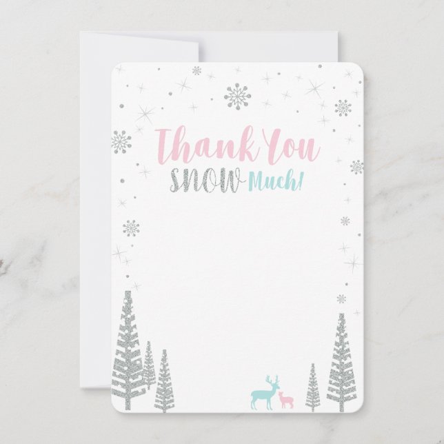 Rosa, Blue & Silver Winter wonderland Tack Anteckningskort (Framsida)