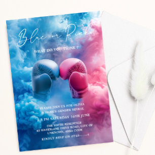 Rosa Blue Smoke Boxing Glove Sport Gender Reveal Inbjudningar