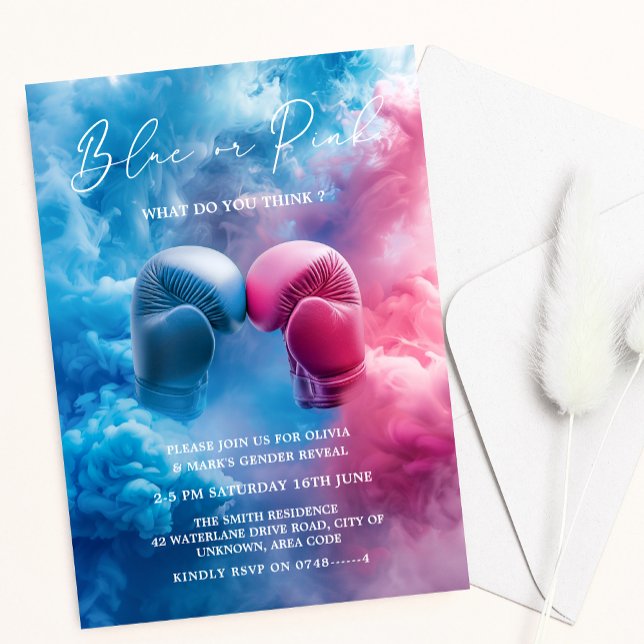 Rosa Blue Smoke Boxing Glove Sport Gender Reveal Inbjudningar (Skapare uppladdad)