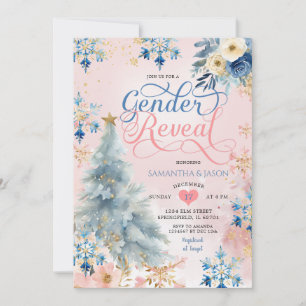 Rosa Blue Snowflake Blommigt Gender Reveal Inbjudningar