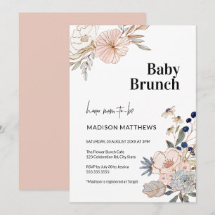 Rosa Blue Söt Blommigt Baby Brunch Shower Inbjudningar