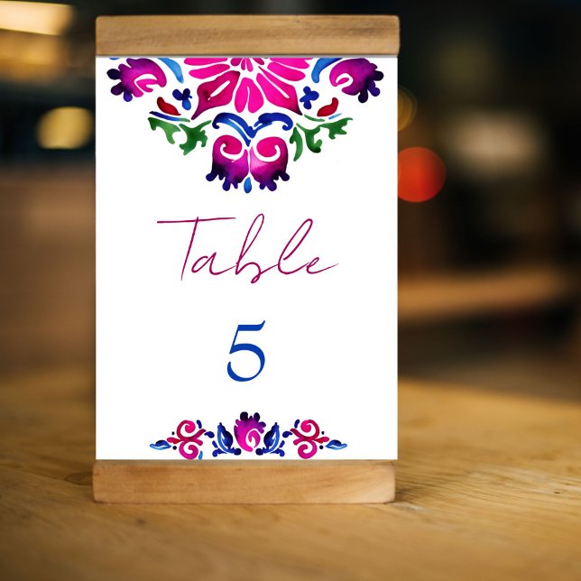 Rosa Blue Spain Talavera tiles bröllop Bordsnummer (Pink blue Spanish Talavera tiles wedding Table Number cards fiesta Mexicana personalized table decor)