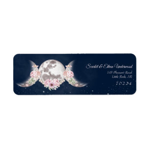Rosa & Blue Starry Night Triple Måne Return Addres Returadress Etikett