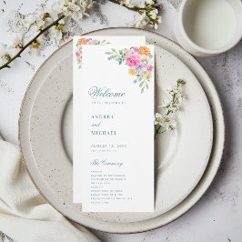 Rosa Blue Summer Blommigt Vibrant Bloom Bröllop Program