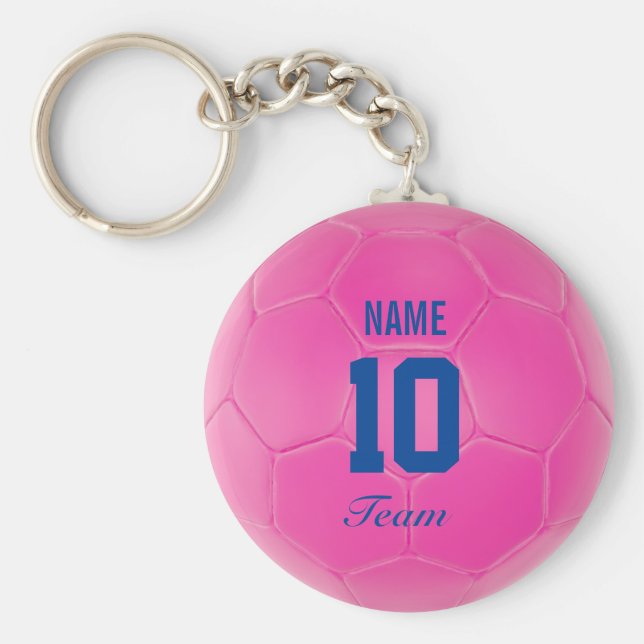 Rosa Blue Team Ocer Ball Personlig Namn Nyckelring (Framsidan)
