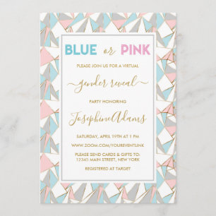 Rosa Blue Triangle Mönster Virtuell Gender Reveal Inbjudningar