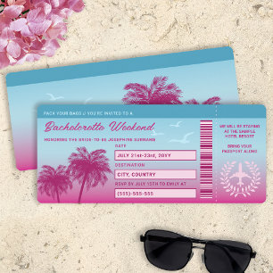 Rosa Blue Tropical Bachelorette Resa Boarding Pass Inbjudningar