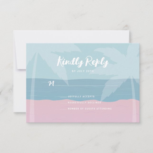 Rosa Blue Tropical Beach Handflatan Träd Bat mitzv OSA Kort (Framsida)