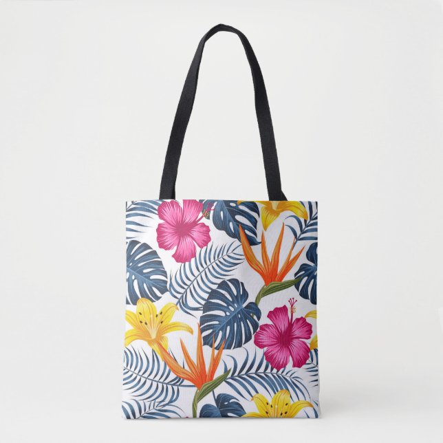 Rosa Blue Tropical Shoulder Tote Bag Tygkasse (Framsida)