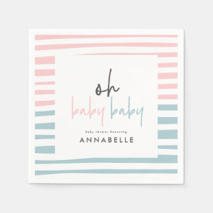 rosa Blue twin Baby dusch typography modern party Pappersservett