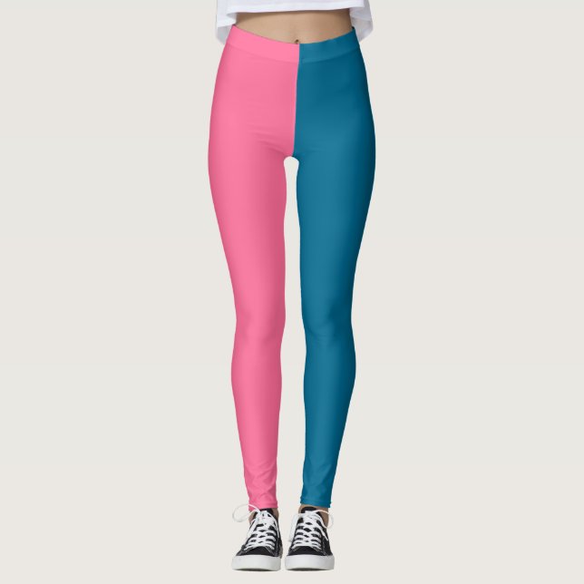 Rosa Blue Two Tone Färg Split Leggings (Framsida)