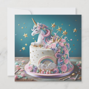 ROSA & BLUE UNICORN DECORATED BARNS FÖDELSEDAG CAK KORT