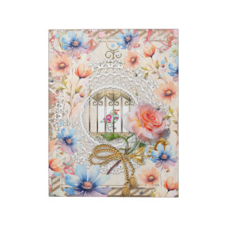 Rosa Blue Watercolor Blommigt Bird Cage Elegant Sn Anteckningsblock