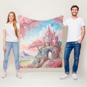 Rosa Blue Watercolor Fantasy Castle Fleecefilt
