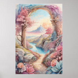 Rosa Blue Watercolor Fantasy liggande Poster