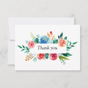 Rosa Blue Watercolor Flowers Greenery Bröllop Tack Kort