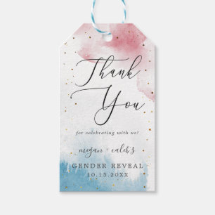 Rosa Blue Watercolor Gender Reveal-förmån Presentetikett
