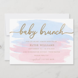 Rosa Blue Watercolor Guld Baby Brunch-inbjudan Inbjudningar