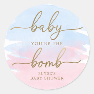 Rosa Blue Watercolor Guld Bath Bomb Favor Sticker Runt Klistermärke