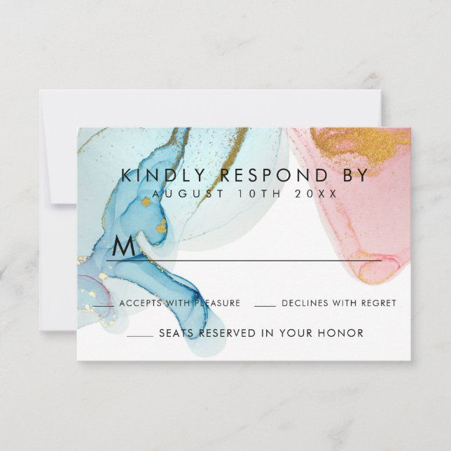 Rosa Blue Watercolor Guld Bröllop OSA Card (Framsida)