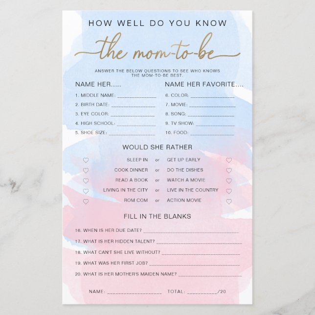 Rosa Blue Watercolor Guld känner Mamma till det sp (Framsida)