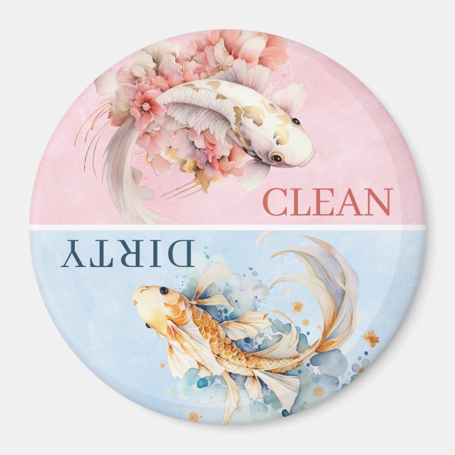 Rosa Blue Watercolor Guld Koi Fish Dishwasher Magnet (Framsidan)