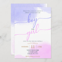Rosa & Blue Watercolor Guld Script Gender Reveal