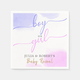 Rosa & Blue Watercolor Guld Script Gender Reveal Pappersservett