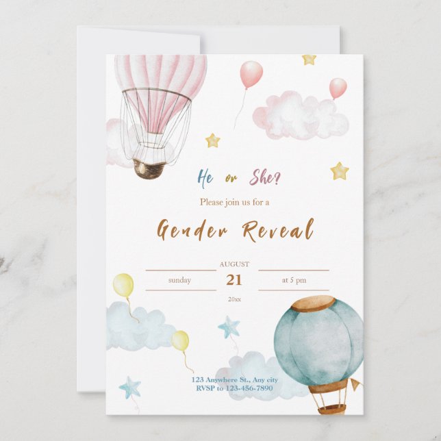 Rosa Blue Watercolor Illustrative Gender Reveal Inbjudningar (Framsida)