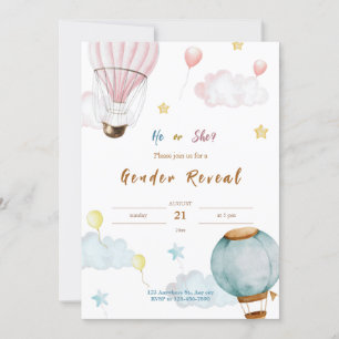 Rosa Blue Watercolor Illustrative Gender Reveal Inbjudningar