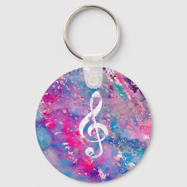 Rosa Blue Watercolor Paint Music Note Treble Clef Nyckelring (Framsida)