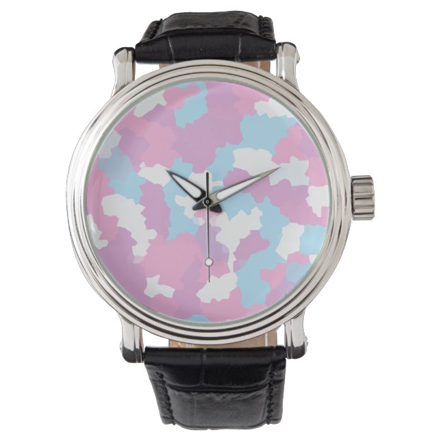 Rosa Blue White Camo Abstrakt Armbandsur (Framsida)