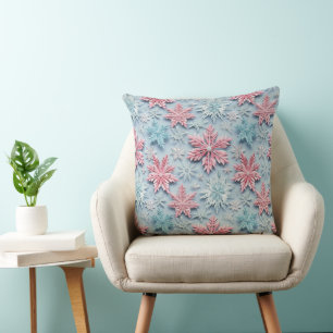ROSA & BLUE WINTER EMBROIDERED LOOK SNÖFLINGOR KUDDE