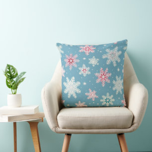 ROSA & BLUE WINTER EMBROIDERED LOOK SNÖFLINGOR KUDDE