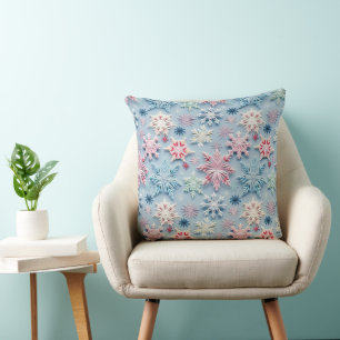 ROSA & BLUE WINTER EMBROIDERED LOOK SNÖFLINGOR KUDDE