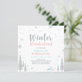 Rosa & Blue Winter Wonderland Girl Birthday Inbjudningar