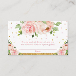 Rosa Blush Blommig Baby Shower Flicka Blöja Lotter Tilläggskort
