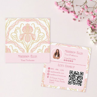 Rosa Blush Blommig Retro Feminim Fyrkantigt Visitkort
