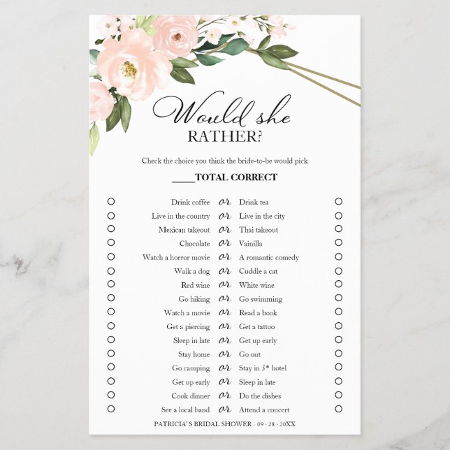 Rosa Blush Blommig Ville Hon Hellre Spel Flyer (Framsidan)