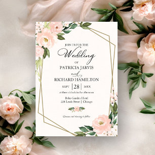 Rosa Blush Floral Geometrisk Bröllop Inbjudningar