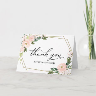 Rosa Blush Floral Geometrisk Bröllop Tack Kort