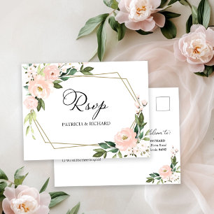 Rosa Blush Floral Geometrisk Bröllops-RSVP Vykort