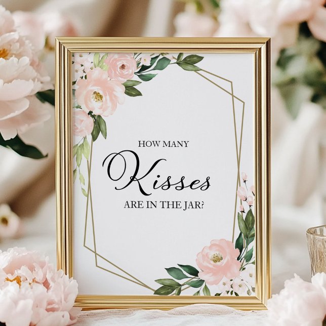 Rosa Blush Floral Geometrisk Hur Många Kyssar Skyl Poster (Skapare uppladdad)